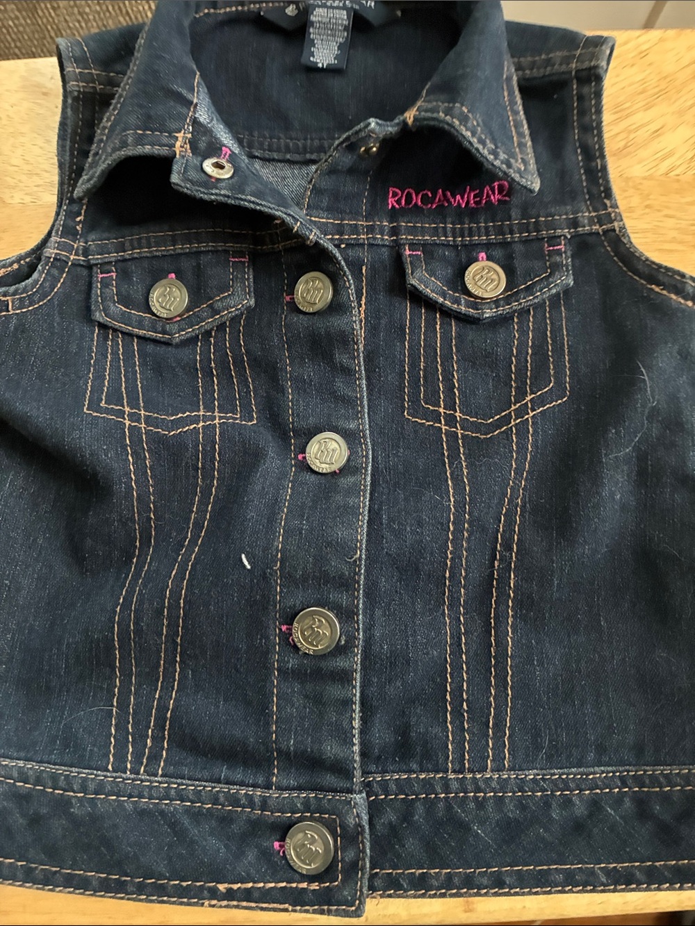 Rocawear Dark Denim Vest with Pink EmbroideryGirls Size 4 T